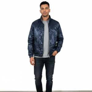 BLUE PRINTED STAND COLLAR JACKET