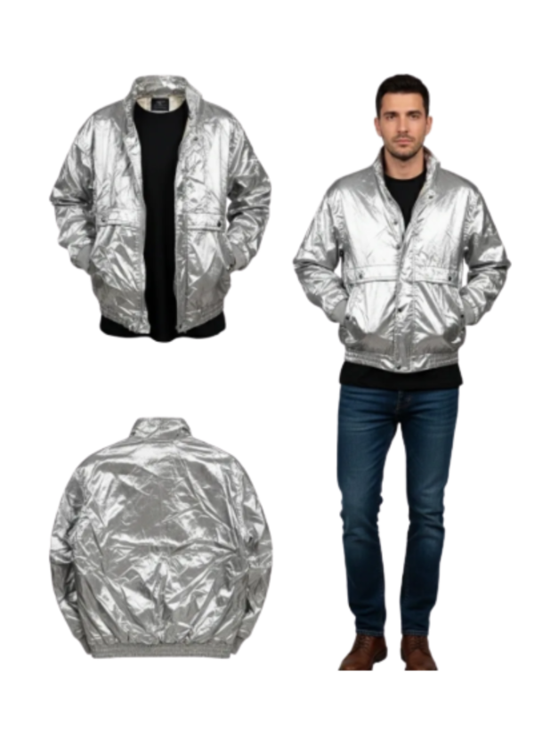 Silver Pvc Jacket Men’s Metallic Silver Bomber Jacket – Thrift & More